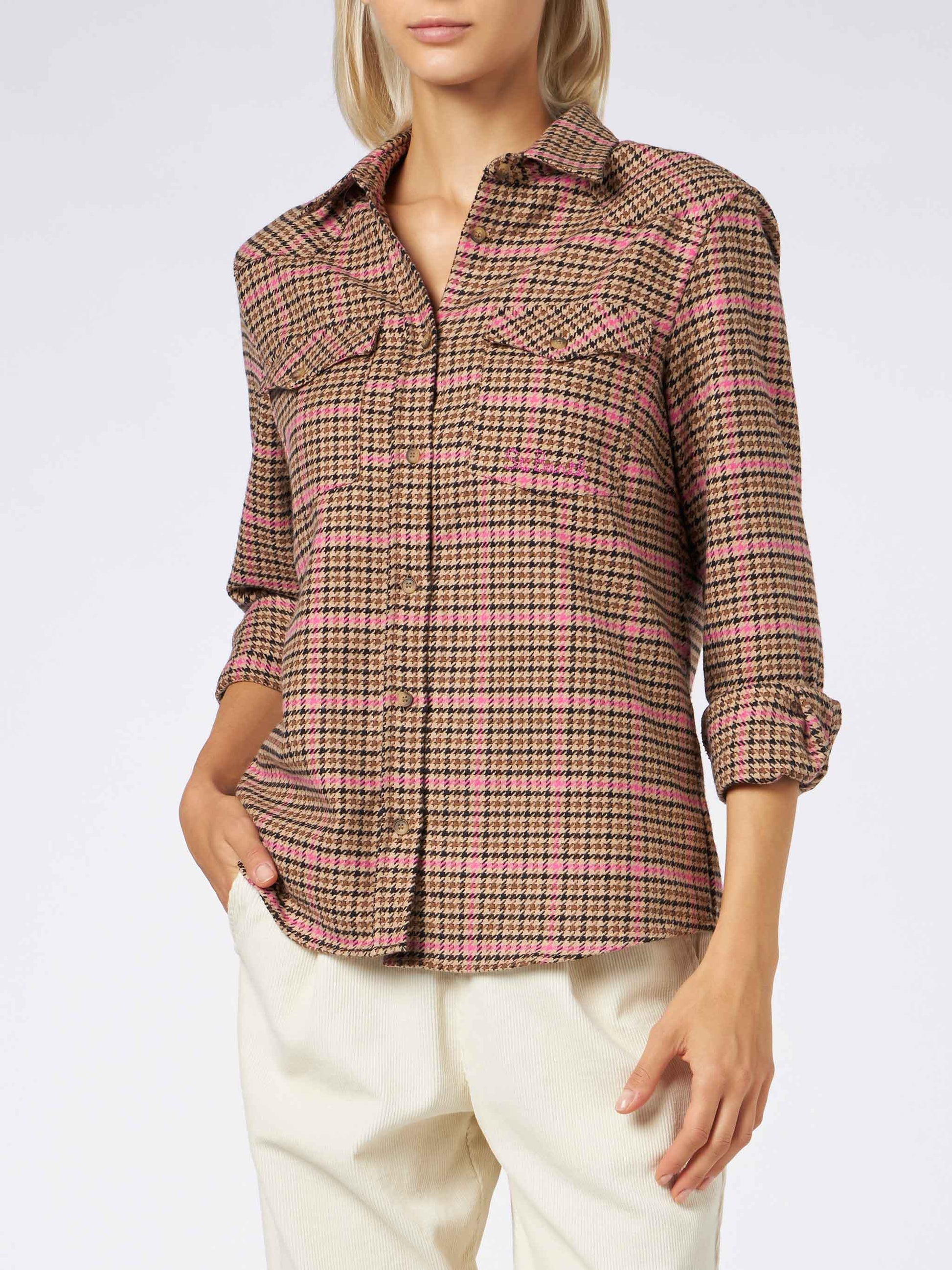 Woman overshirt with pied de poule print - MC2 Saint Barth
