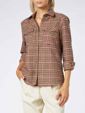 Woman overshirt with pied de poule print - MC2 Saint Barth