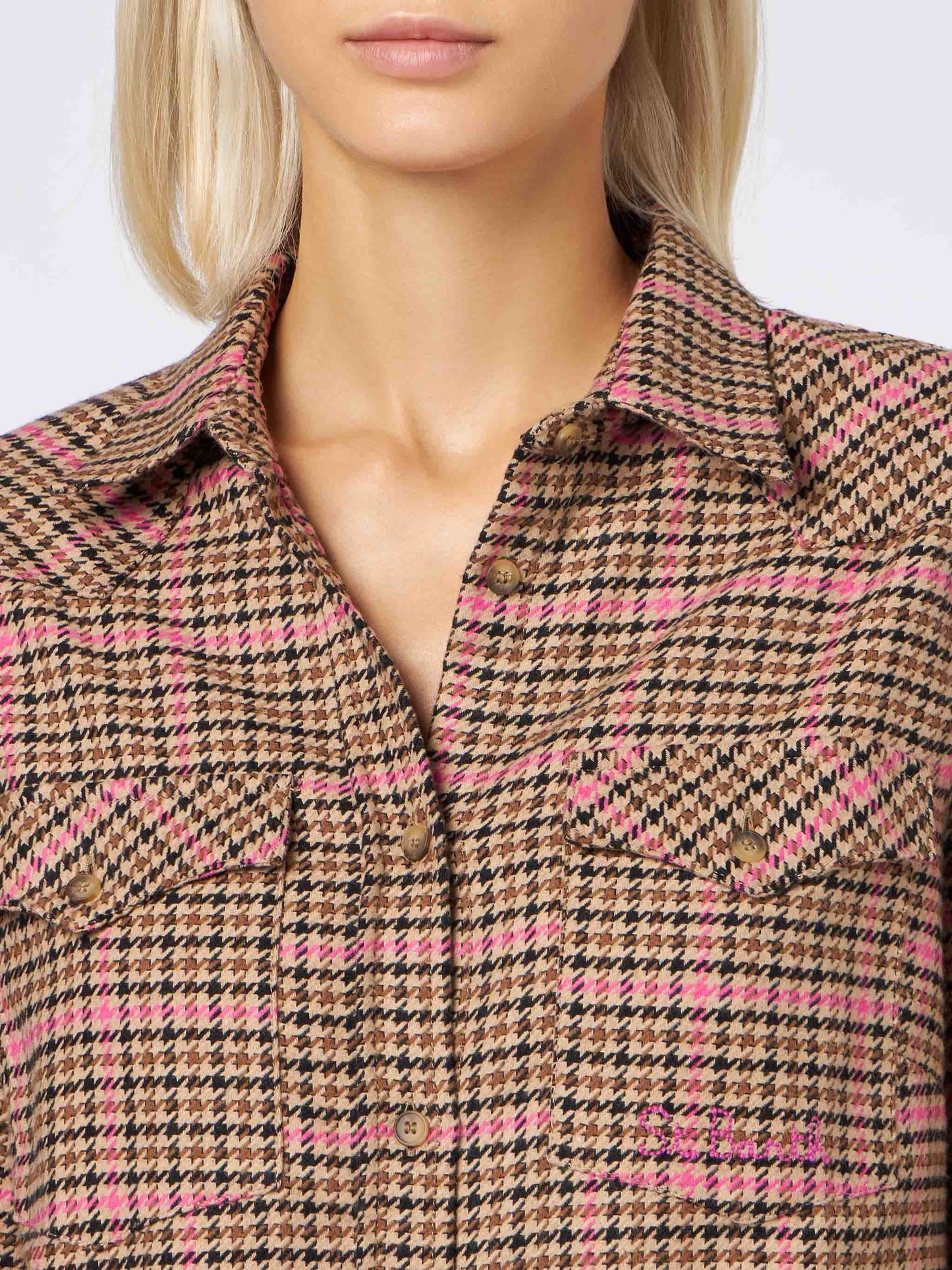 Woman overshirt with pied de poule print - MC2 Saint Barth