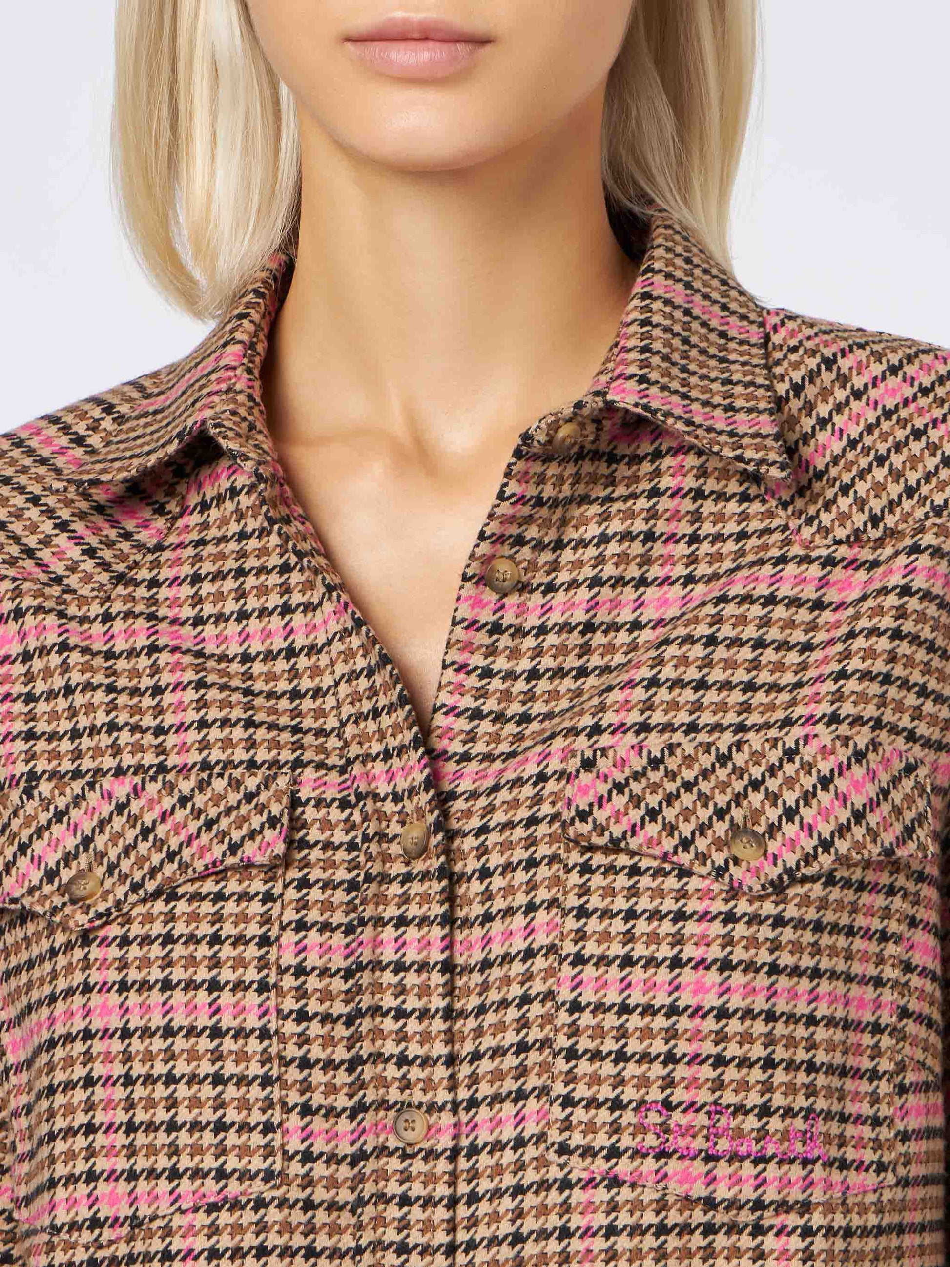 Woman overshirt with pied de poule print - MC2 Saint Barth