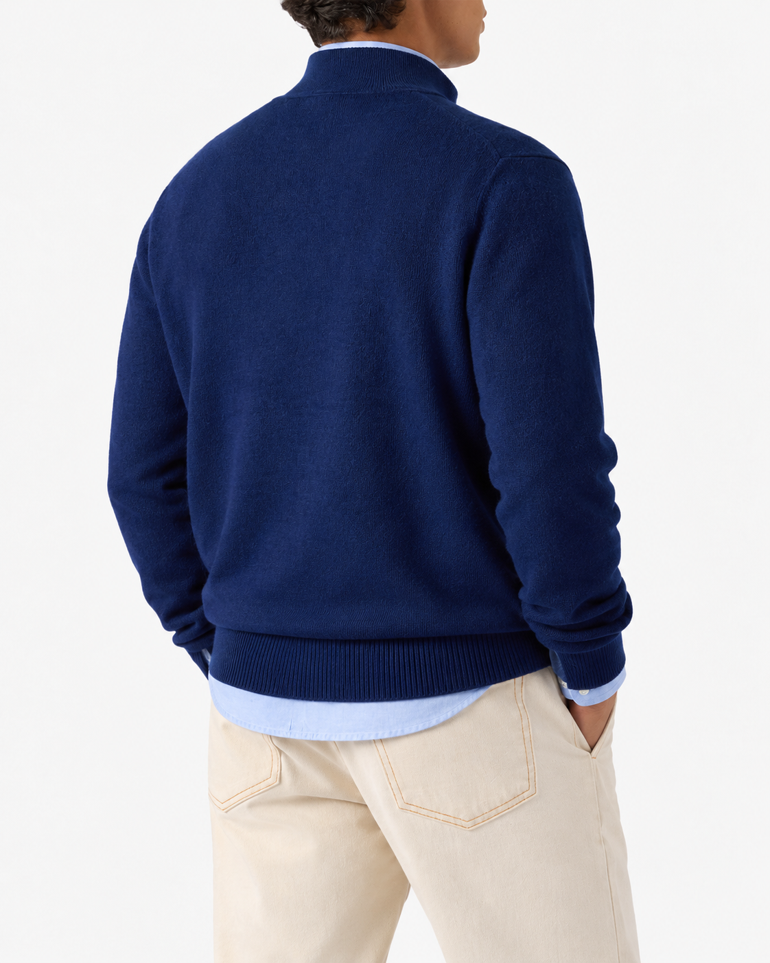 Jersey con media cremallera en lana merino y cashmere azul marino 