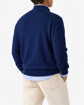 Jersey con media cremallera en lana merino y cashmere azul marino 