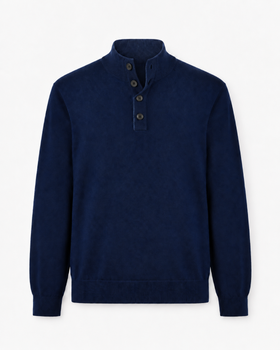 Jersey con media cremallera en lana merino y cashmere azul marino 