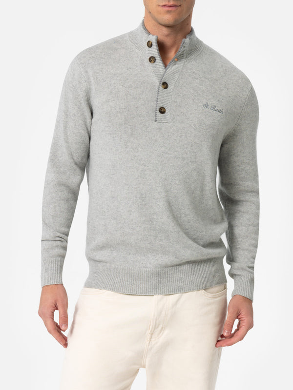 Man light grey blended cashmere polo sweater Dorian