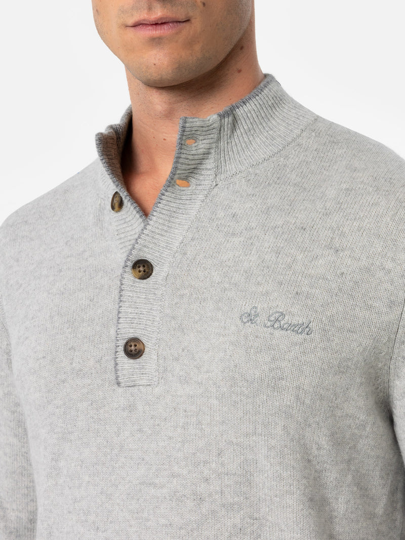 Man light grey blended cashmere polo sweater Dorian