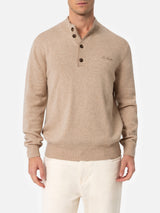 Man beige cashmere blend polo sweater Dorian