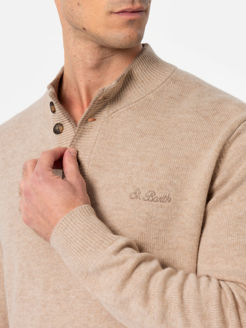 Man beige cashmere blend polo sweater Dorian