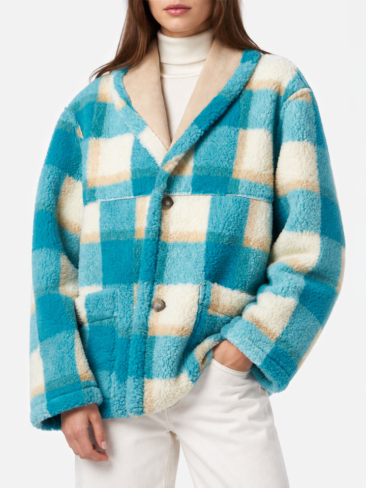 Chaqueta reversible Dorys con efecto shearling y estampado tartán 