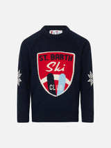 Boy crewneck sweater with St. Barth Ski Club print