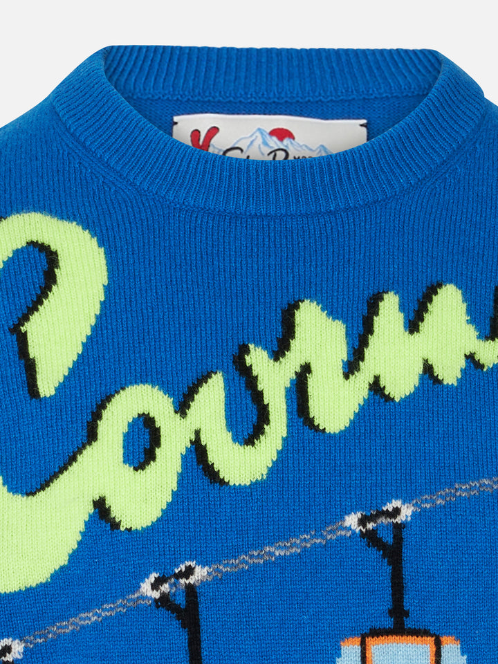 Rundhalspullover für Jungen mit Courma-Zopfmuster und Postkarten-Jacquard
