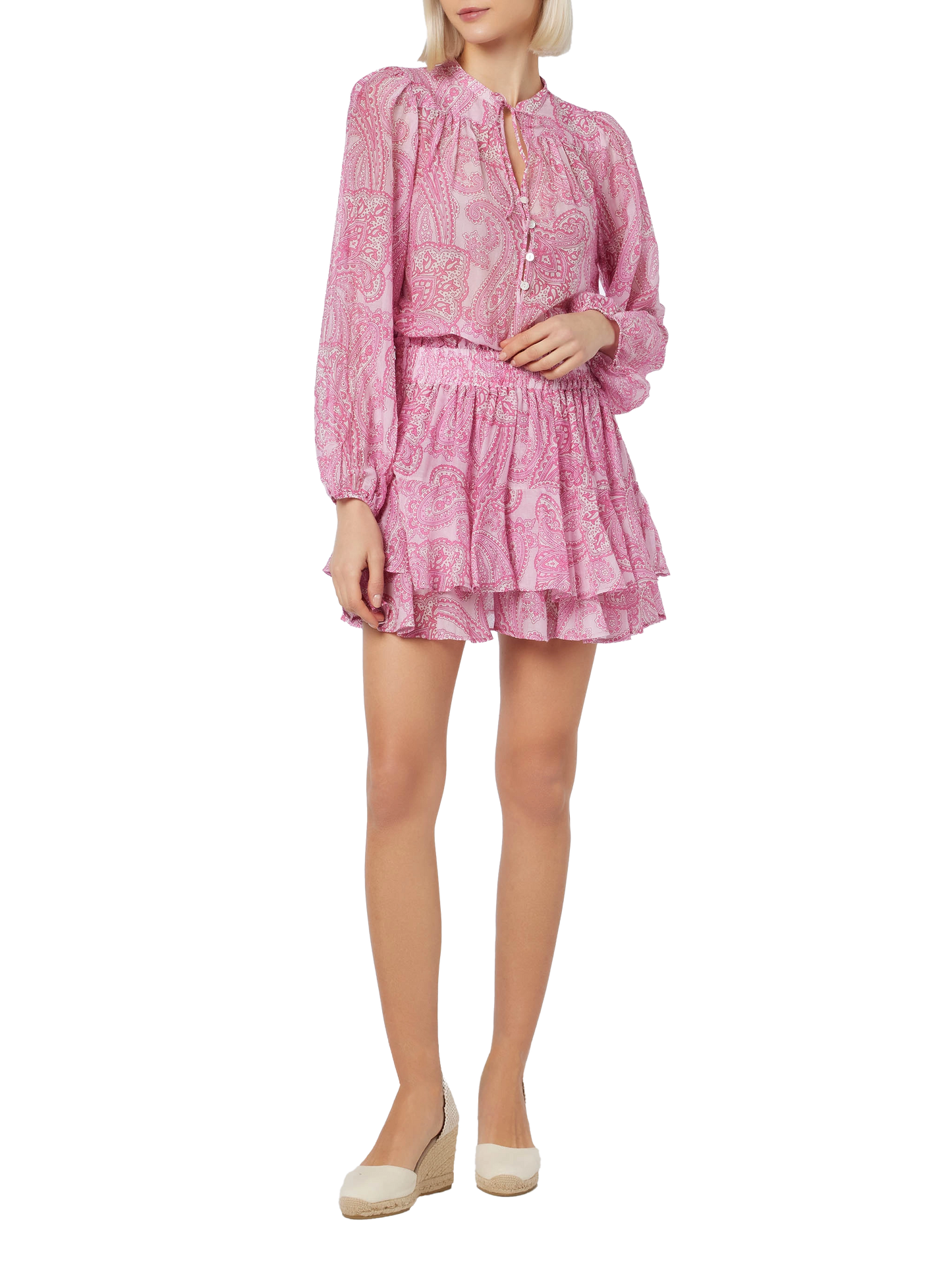 Woman paisley silk voile ruffled mini skirt Eivissa