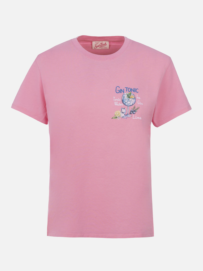Damen-T-Shirt Emilie aus Baumwolljersey mit Rundhalsausschnitt und Gin Tonic-Stickerei