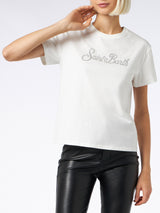 Woman heavy cotton t-shirt with St. Barth rhinestones print