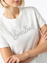 Woman heavy cotton t-shirt with St. Barth rhinestones print