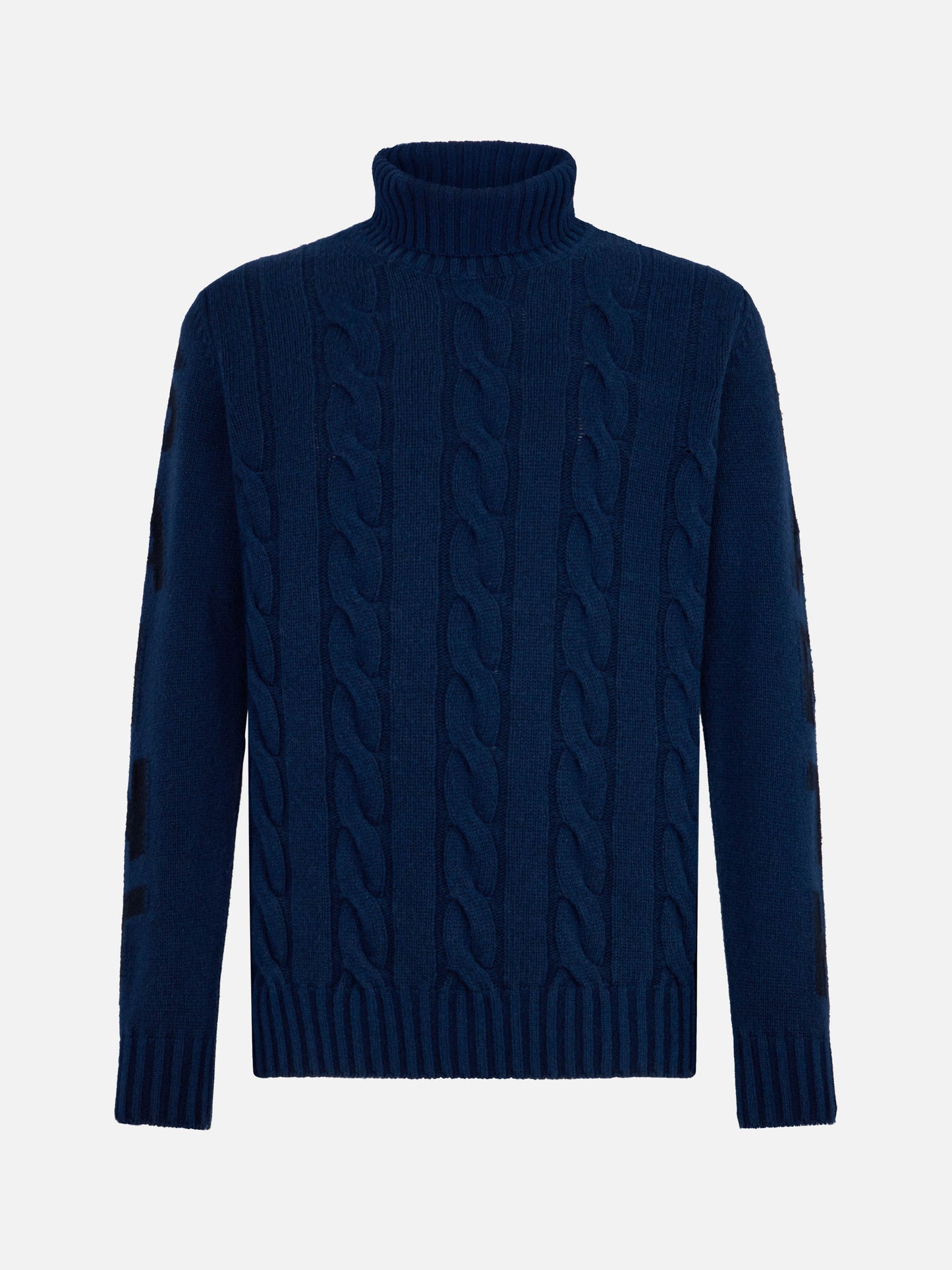 Maglione da uomo vintage blu intrecciato a collo alto pesante