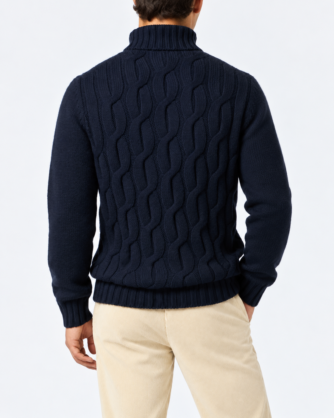Maglia dolcevita Fisherman blu navy a trecce