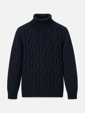 Maglia dolcevita Fisherman blu navy a trecce