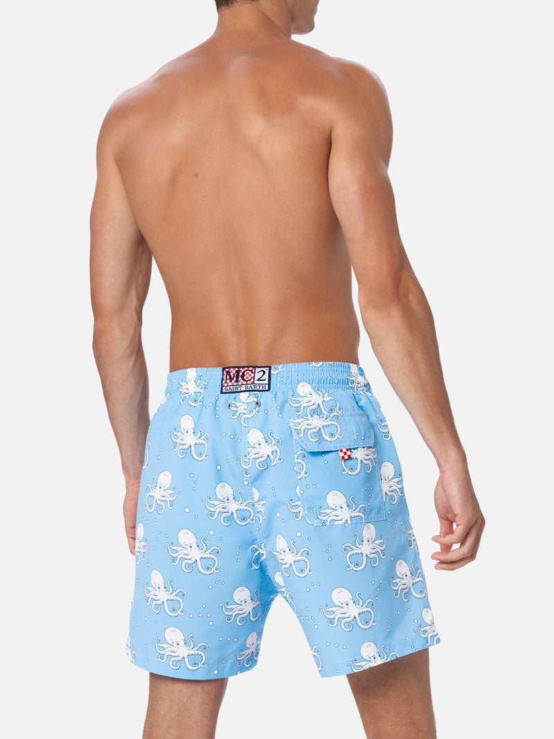 Man mid-length Gustavia swim-shorts with octopus print