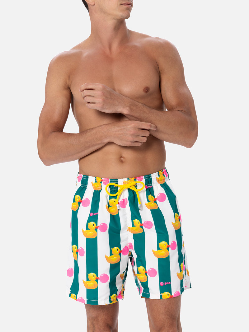 Man mid-length Gustavia swim-shorts with ducky Big Babol print | BIG BABOL SPECIAL EDITION