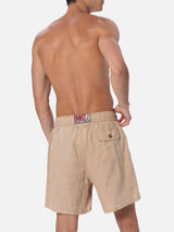 Man mid-length beige linen swim-shorts Gustavia