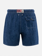 Costume da bagno uomo lunghezza media in lino blu denim Gustavia