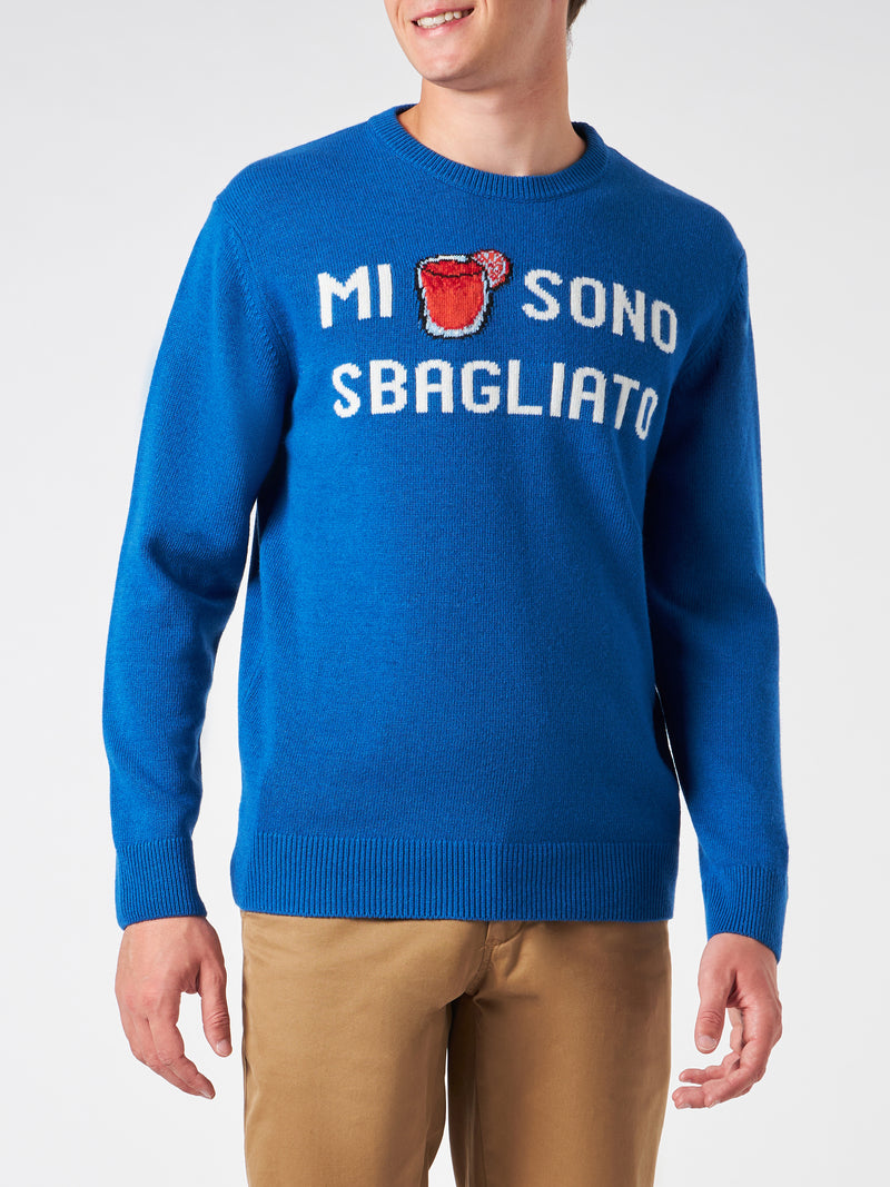 Man crewneck sweater with Mi sono sbagliato jacquard