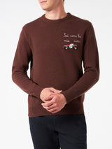 Man crewneck sweater with Sei Come la mia Moto embroidery