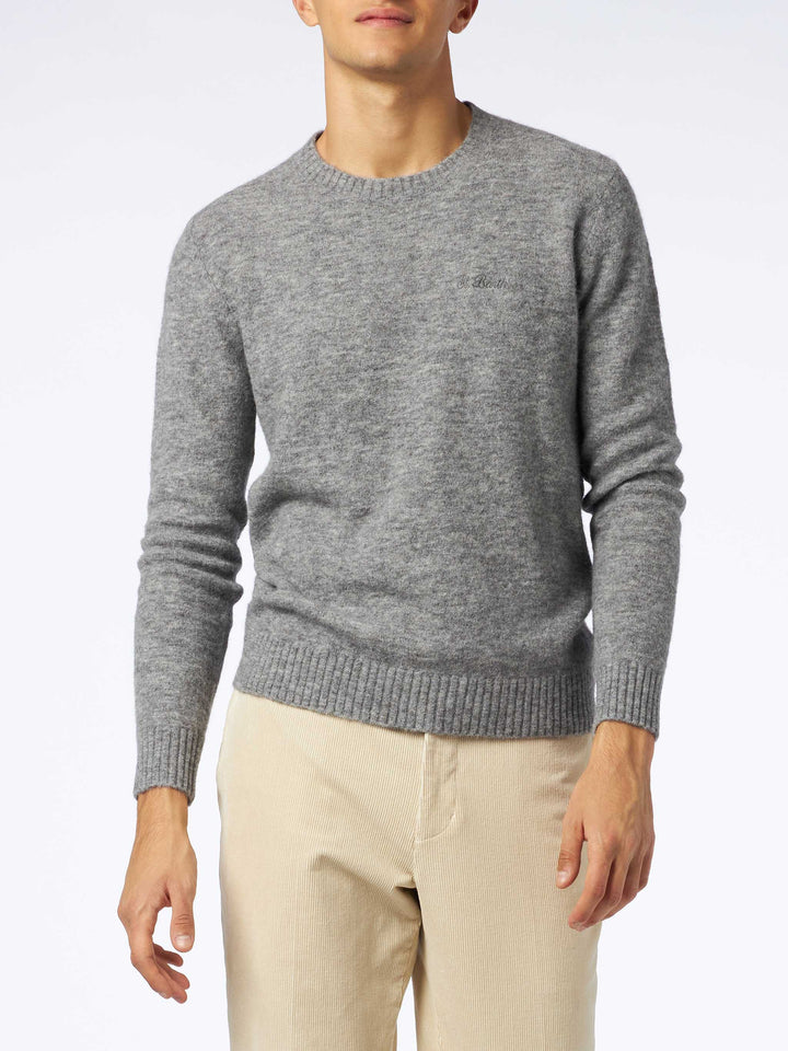 Man grey mélange stretch wool sweater with St. Barth embroidery - MC2 Saint Barth