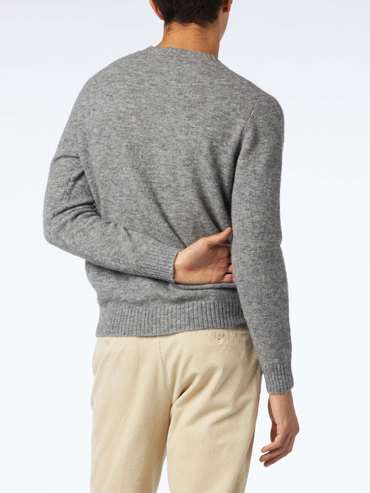 Man grey mélange stretch wool sweater with St. Barth embroidery - MC2 Saint Barth