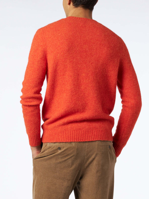 Orangefarbener Stretch-Wollpullover für Herren mit St. Barth-Stickerei