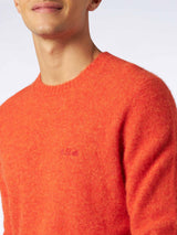 Maglione da uomo in lana stretch arancione con ricamo St. Barth