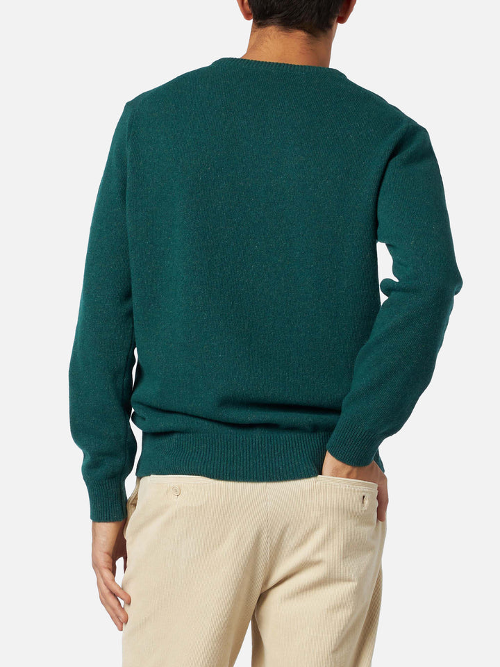 Man crewneck donegal sweater with country dog jacquard