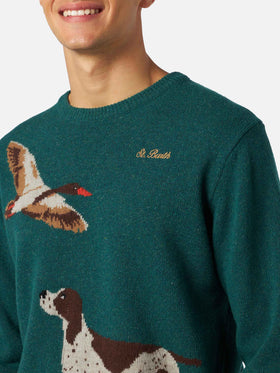 Man crewneck donegal sweater with country dog jacquard