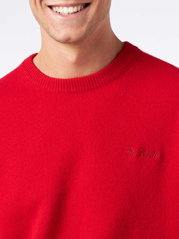 Man crewneck red sweater with St. Barth embroidery