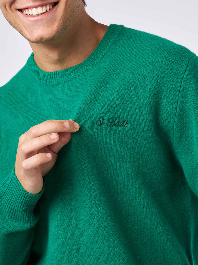 Maglia da uomo girocollo verde con ricamo St. Barth