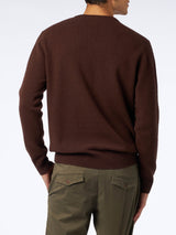 Man crewneck brown sweater with St. Barth embroidery