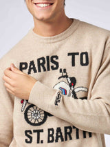 Man sweater with Paris to St.Barth front print