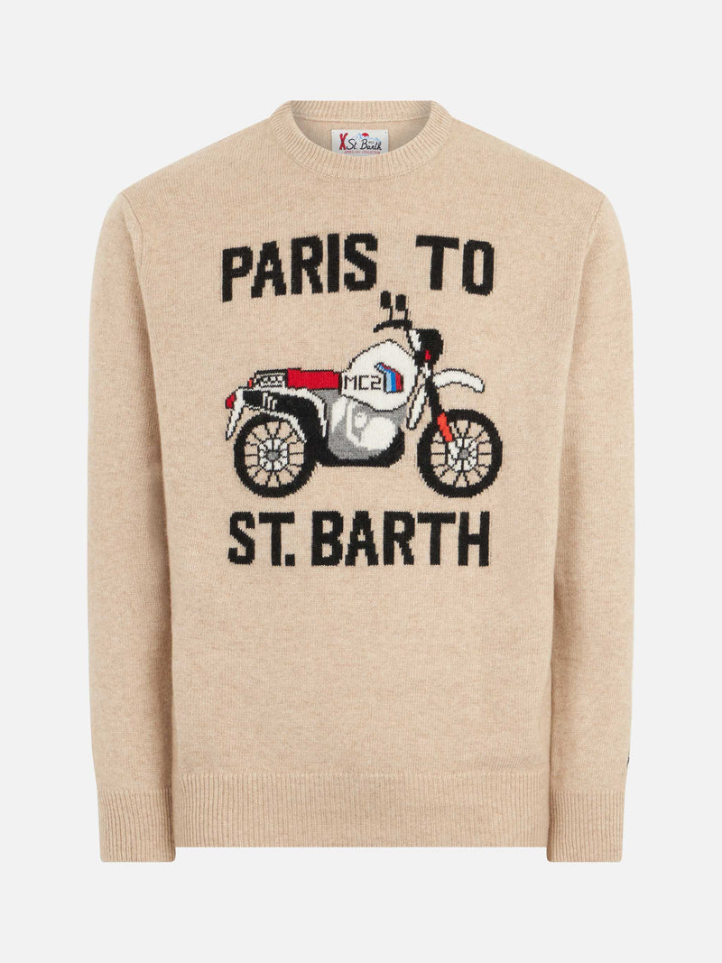 Herrenpullover mit „Paris to St.Barth“-Frontprint