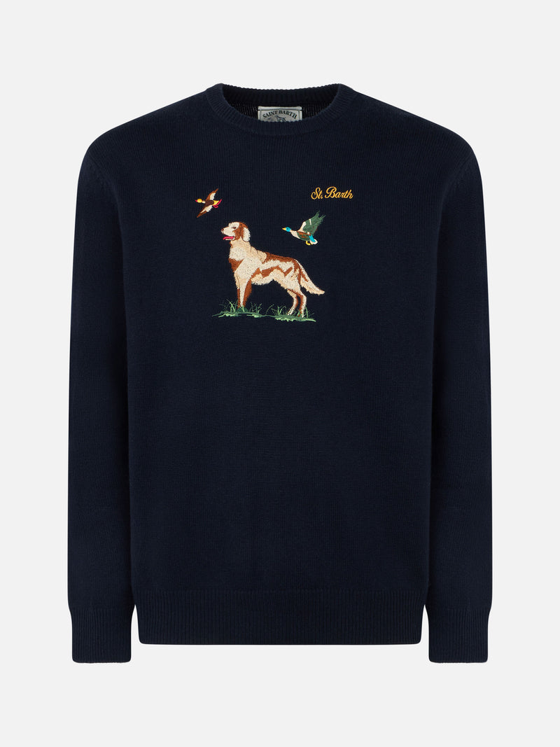 Man crewneck donegal sweater with English pointer jacquard