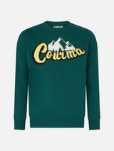 Man crewneck sweater with Courma mountains jacquard print