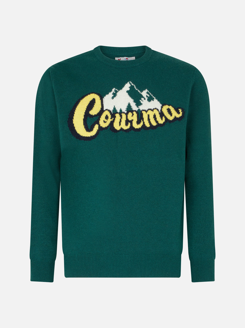 Man crewneck sweater with Courma mountains jacquard print