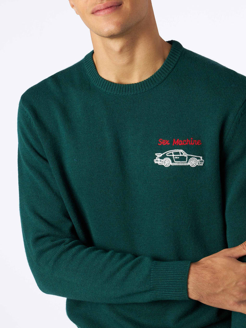 Herrenpullover mit Rundhalsausschnitt und Sex Machine-Stickerei