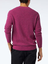 Man fuchsia stretch wool sweater with St. Barth embroidery