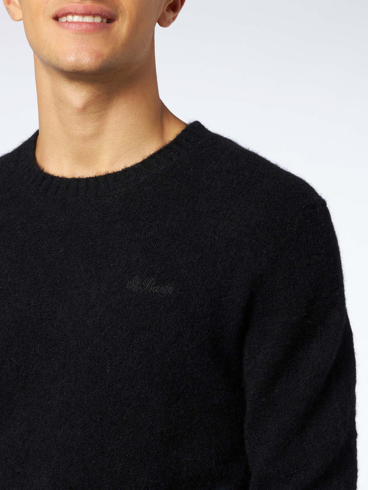 Man black stretch wool sweater with St. Barth embroidery - MC2 Saint Barth