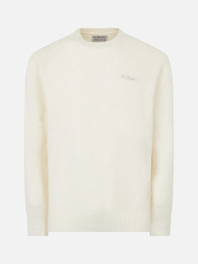 Maglia da uomo bianca in lana stretch con ricamo St. Barth
