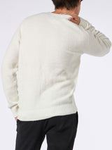 Maglia da uomo bianca in lana stretch con ricamo St. Barth