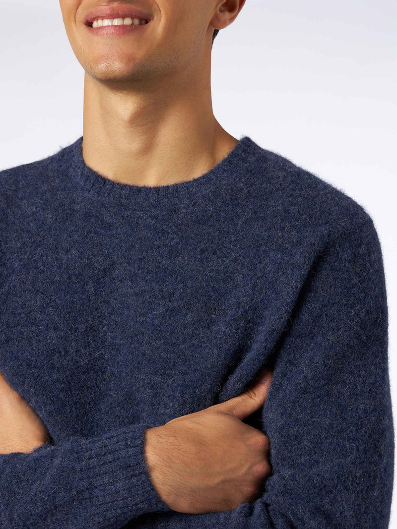 Maglia da uomo in lana stretch blu navy con ricamo St. Barth