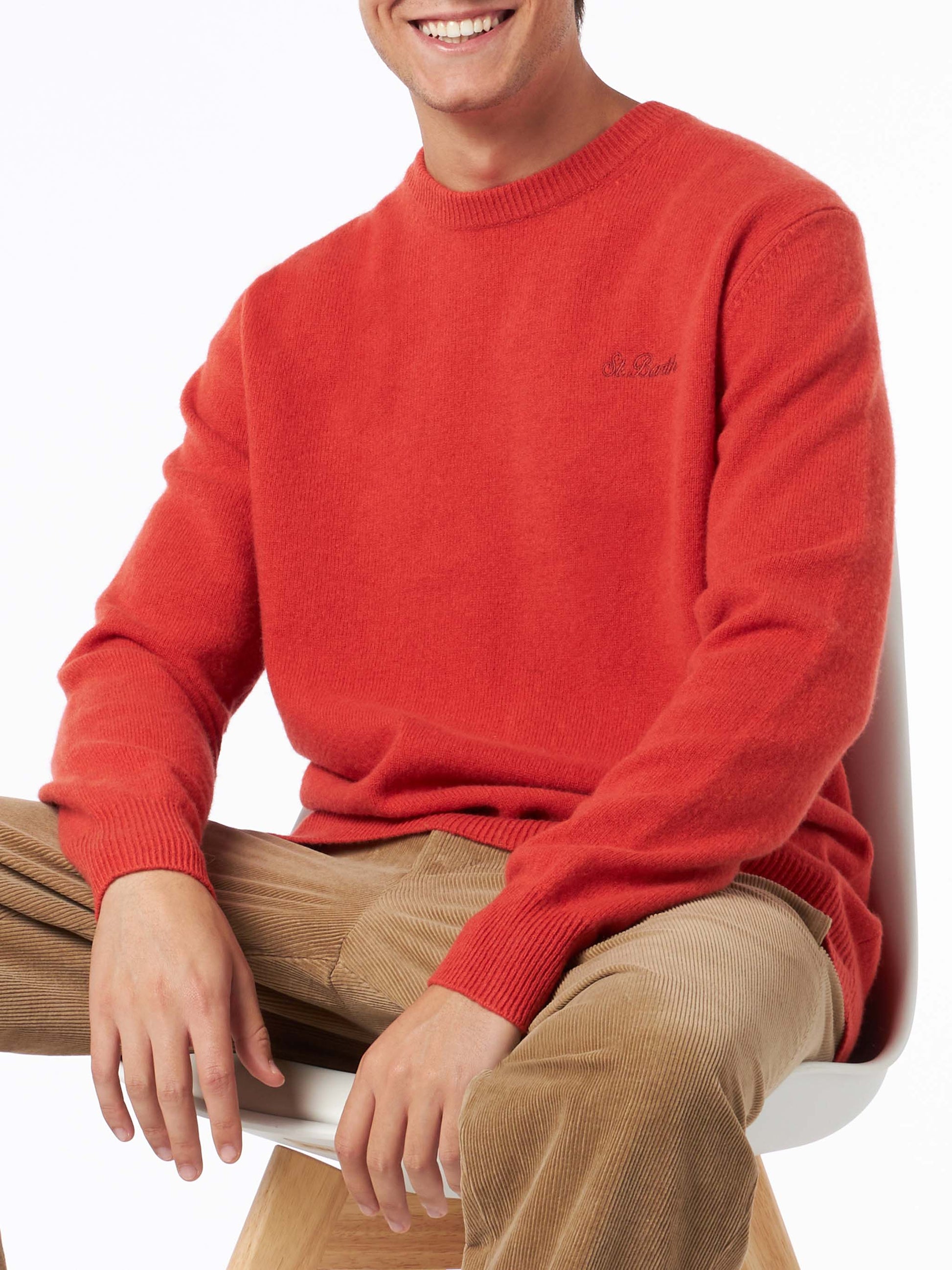 Man crewneck orange sweater with St. Barth embroidery - MC2 Saint Barth