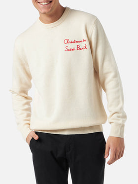Crewneck sweater Heron with Christmas in Saint Barth embroidery