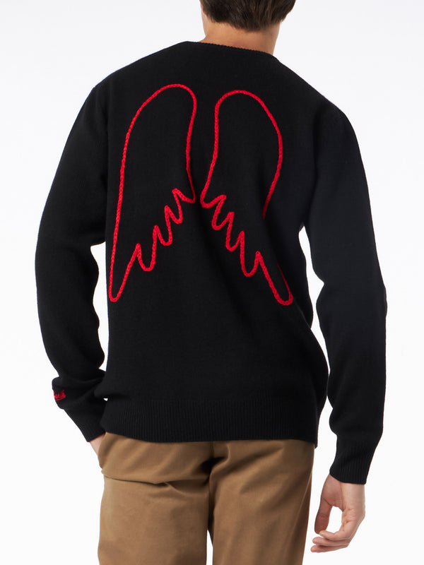 Man sweater with front DIAVOLO IN ME embroidery and back wings